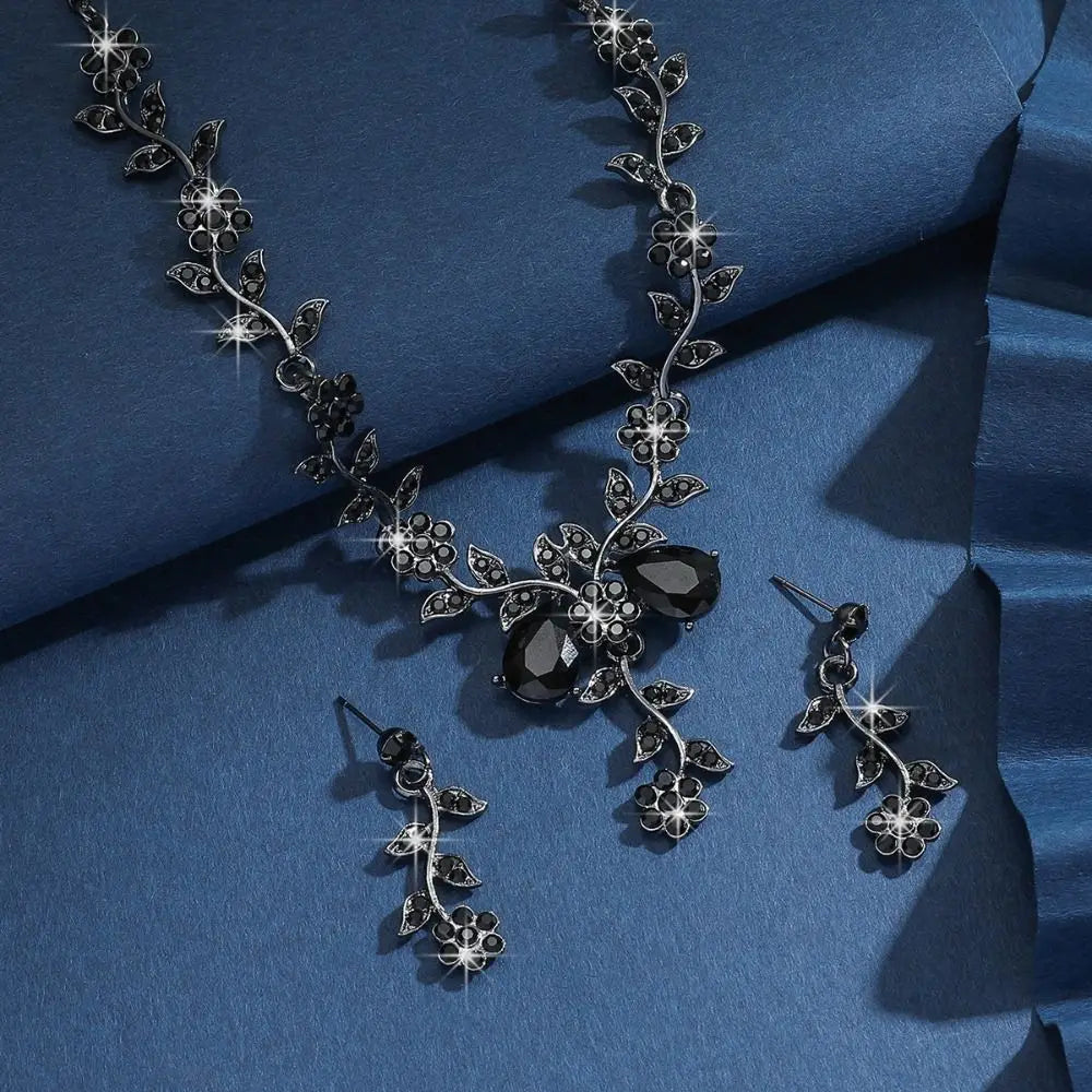 Bridal Flower Crystal Jewelry Set Shining Exquisite Earrings Luxury Rhinestone Necklace Banquet