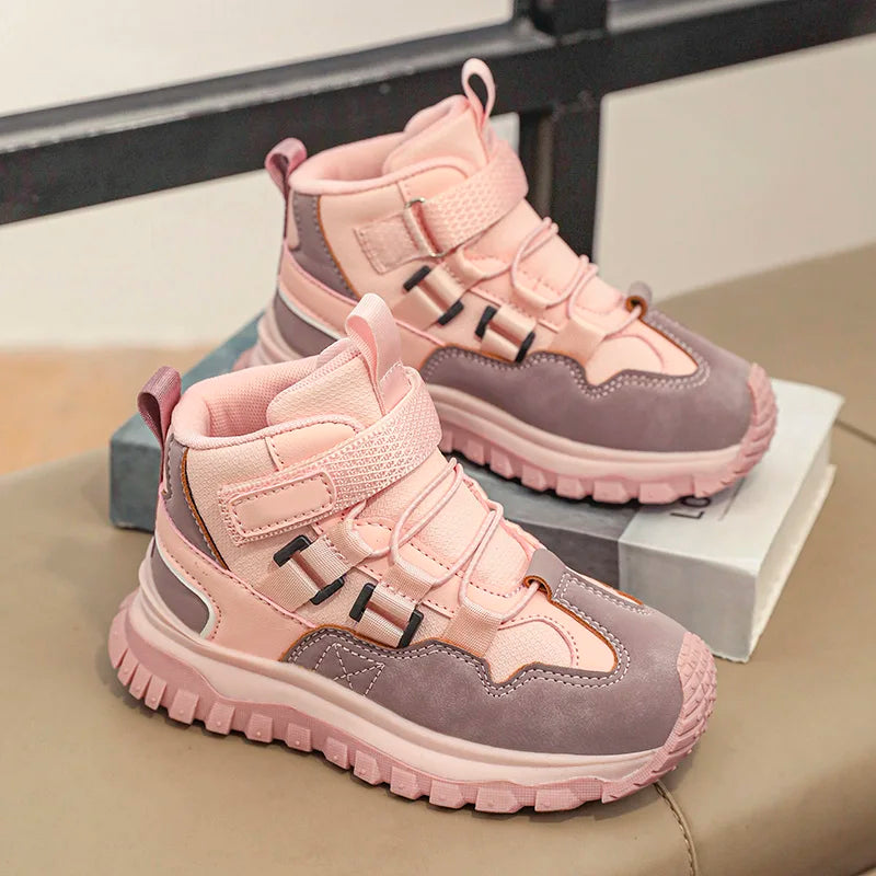 Winter Children Shoes Black Boy Boots Warm Luxury Kids Outdoor Shoes Sports Sneaker PU Leather Non-slip Boys Ankle Boots