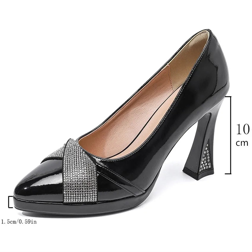 Women's Banquet Shoes High Heels 2025 Autumn Pointed Toe Pump Platform Rhinestone Dress Shoes Fashion Temperament Women's Shoes