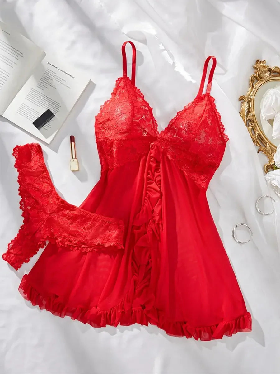 Women's Underwear Sexy Lingerie Set Erotic Bra Nightdress Sexy Lace Sleepwear Solid Slim Soft Dresses Erotic Sleepwear & Dresses