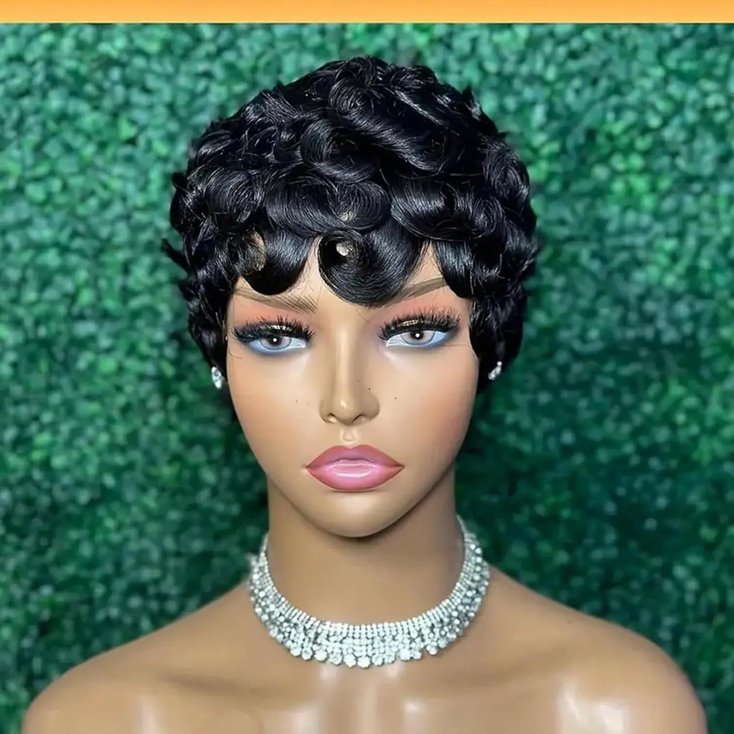 Short Curly Human Hair Wigs Perruques Humain Pour Femme Wig with Bangs Machine Pixie Cut Wig Afro Kinky Curly Wig Bob Wig