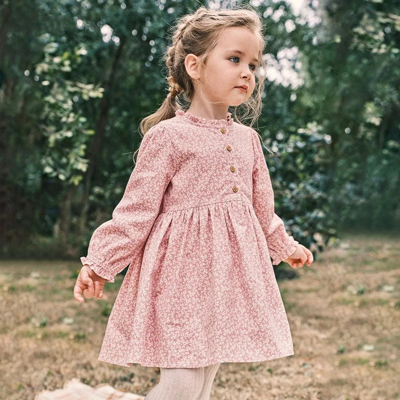 Jumping Meters Princess Girls Dresses Florals Buttons Children's Clothing Autumn Spring Baby Costume Frocks Costume