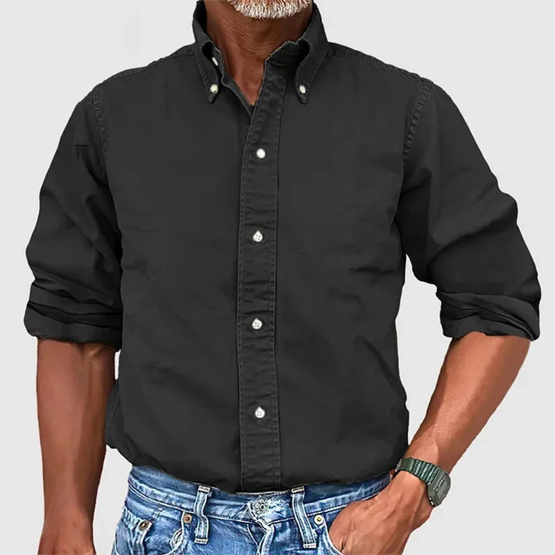 New Shirts for Men Pure Color Long Sleeve Turn-down Collar Designer Clothes Single-Breasted Blouse Imitation Denim Men's Shirt