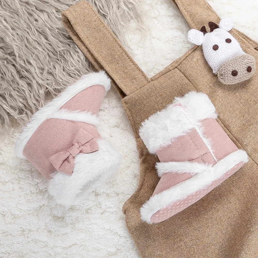 Infant Warm Fur Lining Soft Boots, Baby Winter Ankle Non-Slip Rubber Texture Sole, Winter Snow Crib Shoes for Toddler Girls