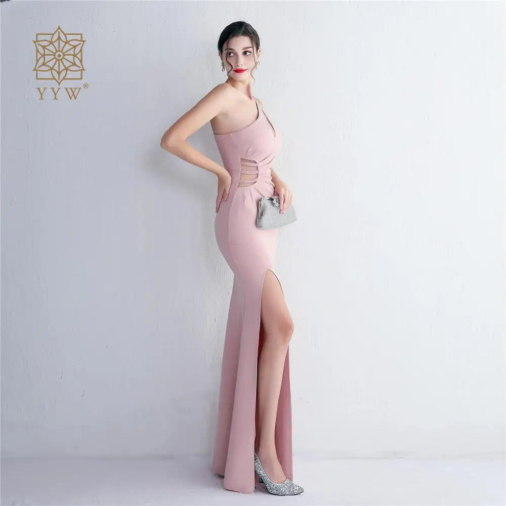 Chic And Elegant Woman Dress Single Shoulder Long Evening Dress Side Slit Hollow Party Dresses For Weddings Bridesmaids 2023
