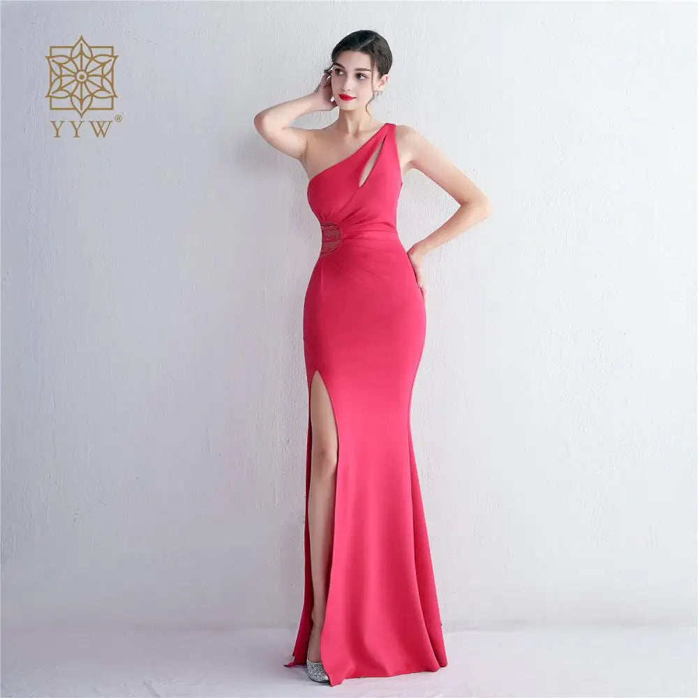 Chic And Elegant Woman Dress Single Shoulder Long Evening Dress Side Slit Hollow Party Dresses For Weddings Bridesmaids 2023