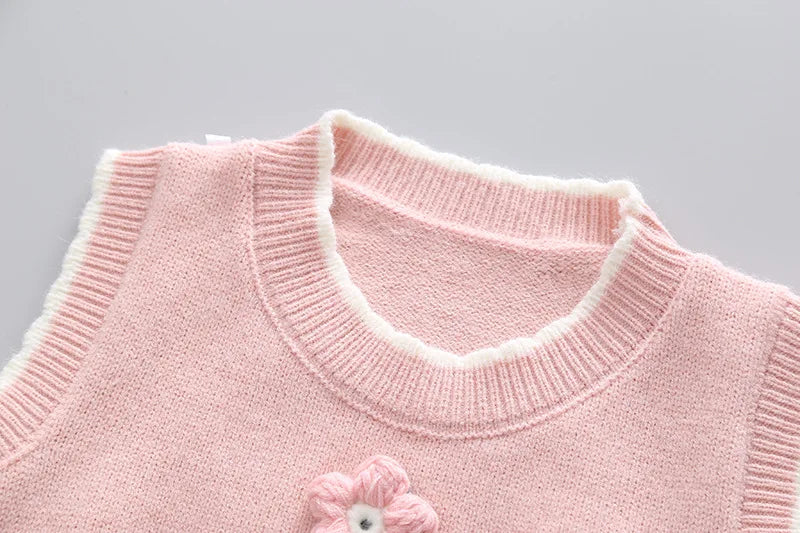 Spring newborn Baby Girls' Clothes Outfit sets Knitted Vest Shirt Bow Jeans suit for Girls Baby clothing 1st birthday wear sets