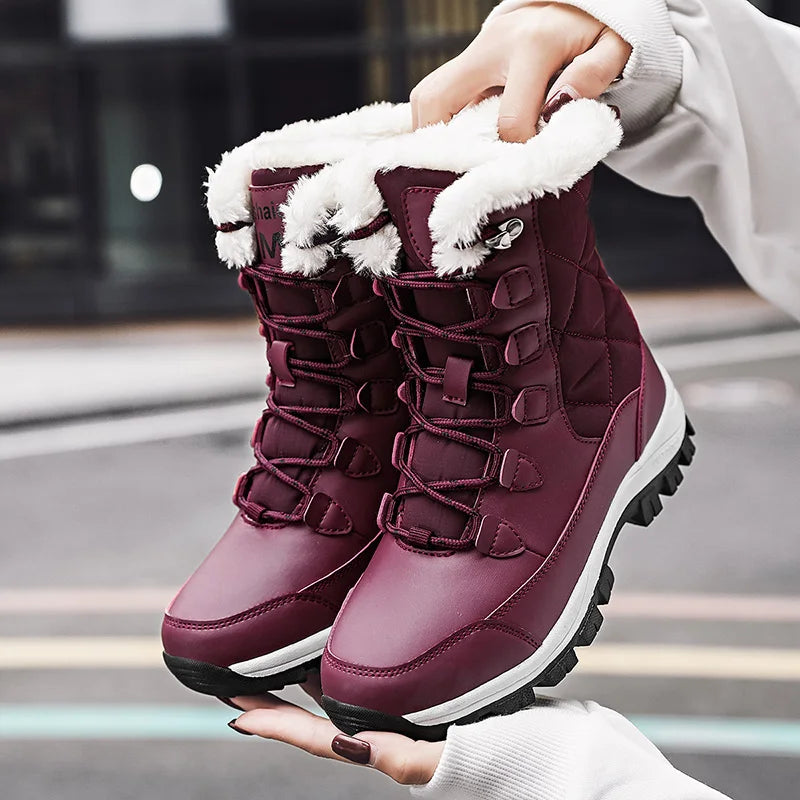 Women's new winter snow boots, with a warm midsole and thick fleece, suitable for skiing cotton shoes in large sizes