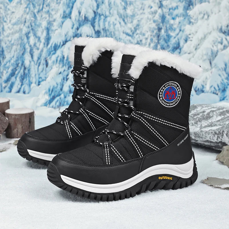Winter Women Boots High Quality Plush Warm Snow Boots Lace-up Non Slip Comfortable Ankle Boots Outdoor Waterproof Hiking Boots
