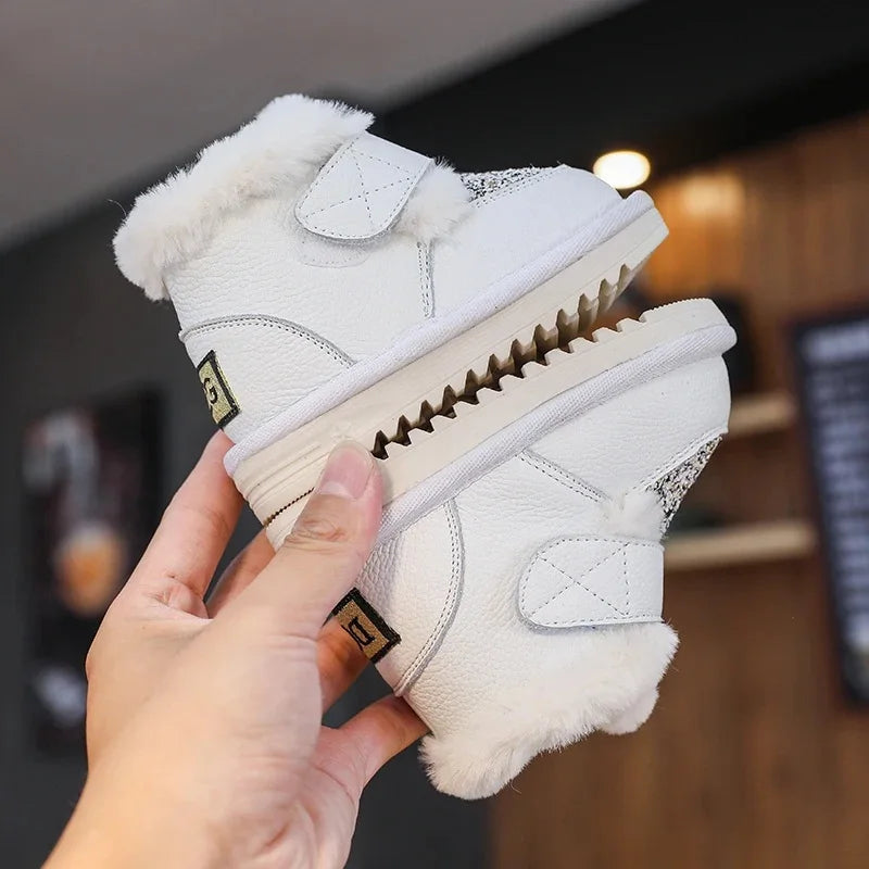 Children Winter Shoes for Baby Girls Snow Boots Infant Toddler Shoes Genuine Leather Soft-soled Anti slip Kids Plush Boots