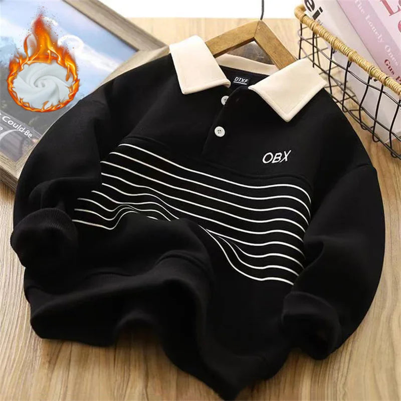 Winter Boys Warm Hoodies Children Autumn Plus Velvet Sweatshirts Children Fashion Padded Tracksuit 2024 New Kids Fleece Clothing