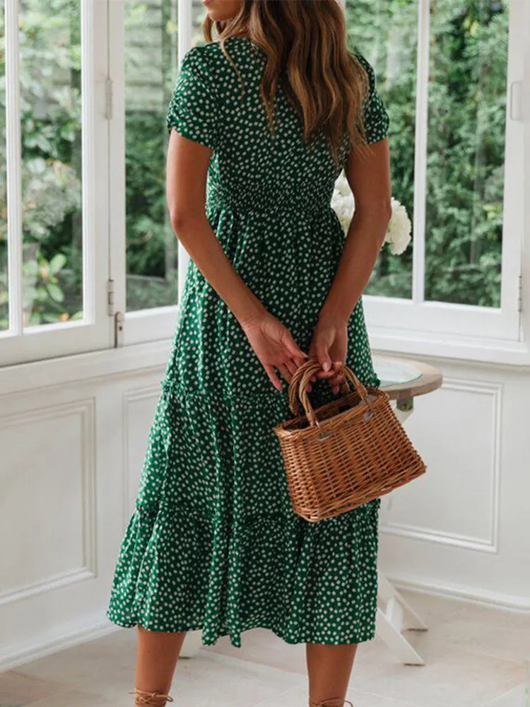 Vestidos Vintage Vintage Print Puff Sleeve summer Beach sweet dresses Casual Square collar floral maxi long dress festa