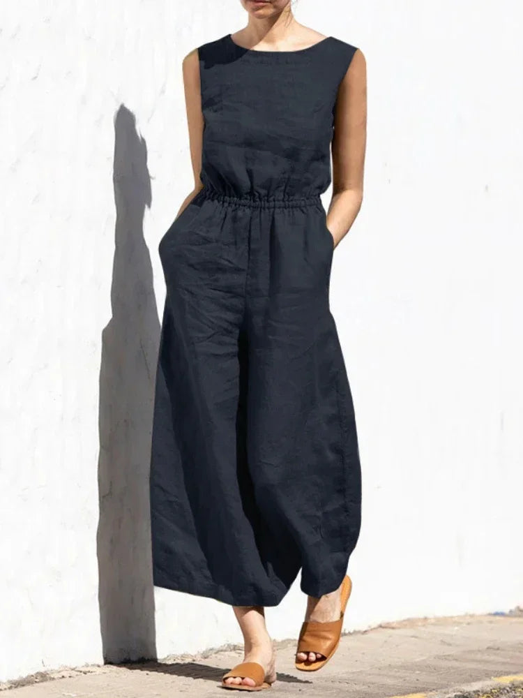 Jumpsuits for Women 2025 Summer Solid Sleeveless Long Jumpsuit Fashion Casual High Waisted Loose Wide Leg Pants Women's Clothing