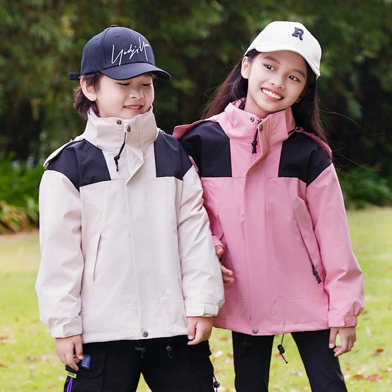 Children Thicken Detachable Liner Winter Warm Fleece Outdoor Windproof Waterproof Rain Coat Lightweight Men Women 3-in-1 Jacket
