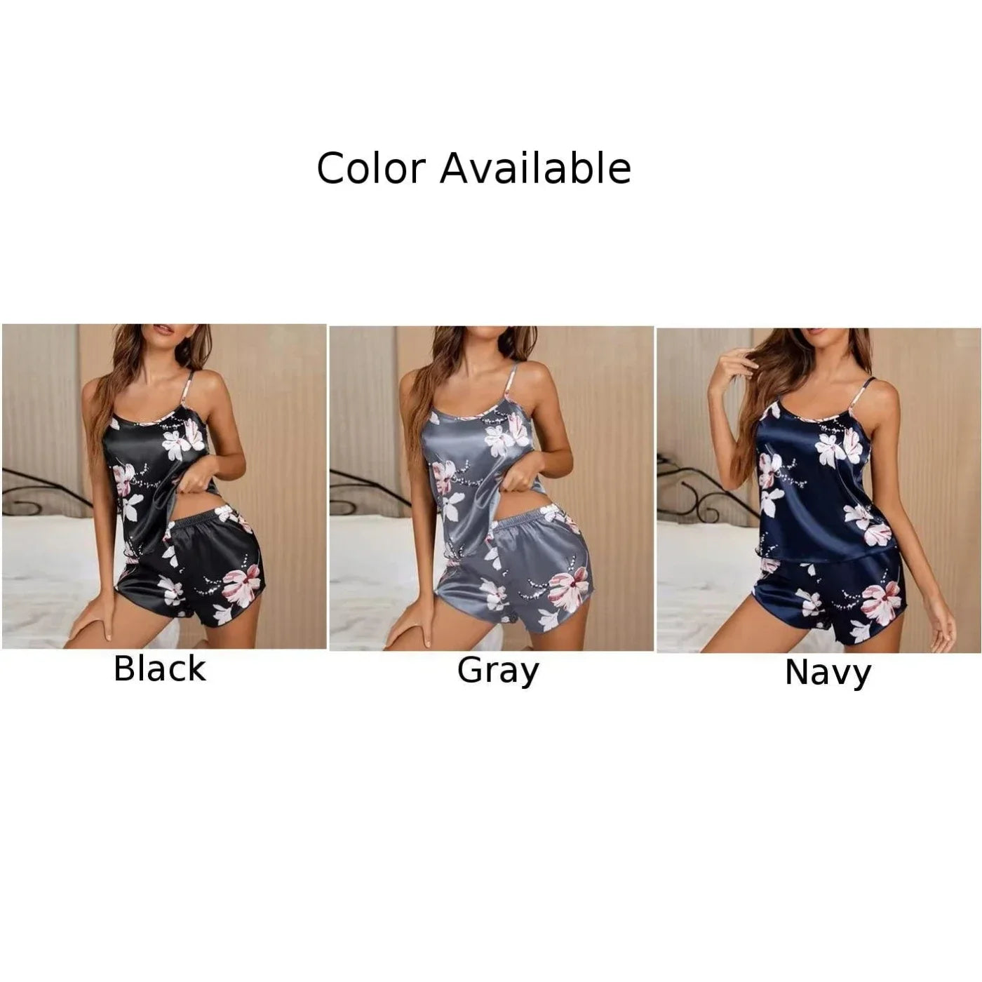 Women's Sexy Suspender Printed Vest Sleepwear Satin Short Camisole Shorts Set Soft Nightwear Lingerie Pajamas Female Sleepwear