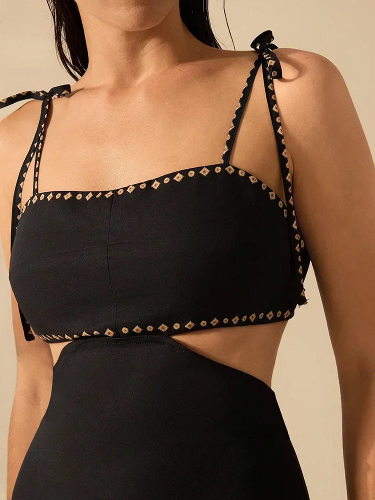 Chic Printed Backless Halter Dress Lace Up Slimming Maxi Dresses High Waist Party Robes 2025 New Lady Vacation Party Clothing