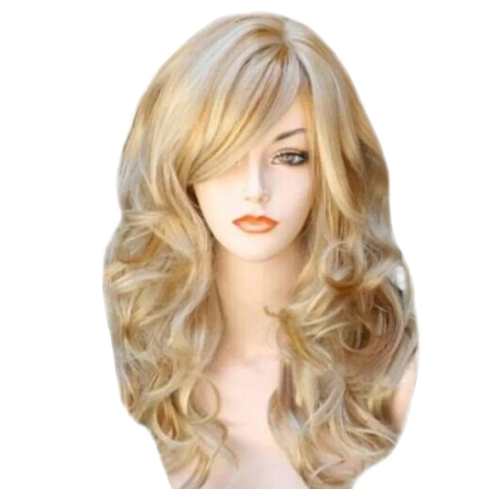 Ladies Golden Long Curly Wig Transparent Lace Front Human Hair Fashion Blonde Party Costume for Women Heat Fiber Wigs