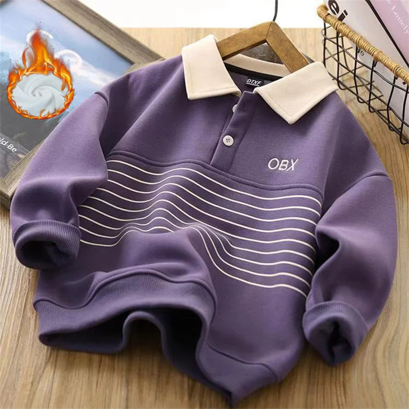 Winter Boys Warm Hoodies Children Autumn Plus Velvet Sweatshirts Children Fashion Padded Tracksuit 2024 New Kids Fleece Clothing