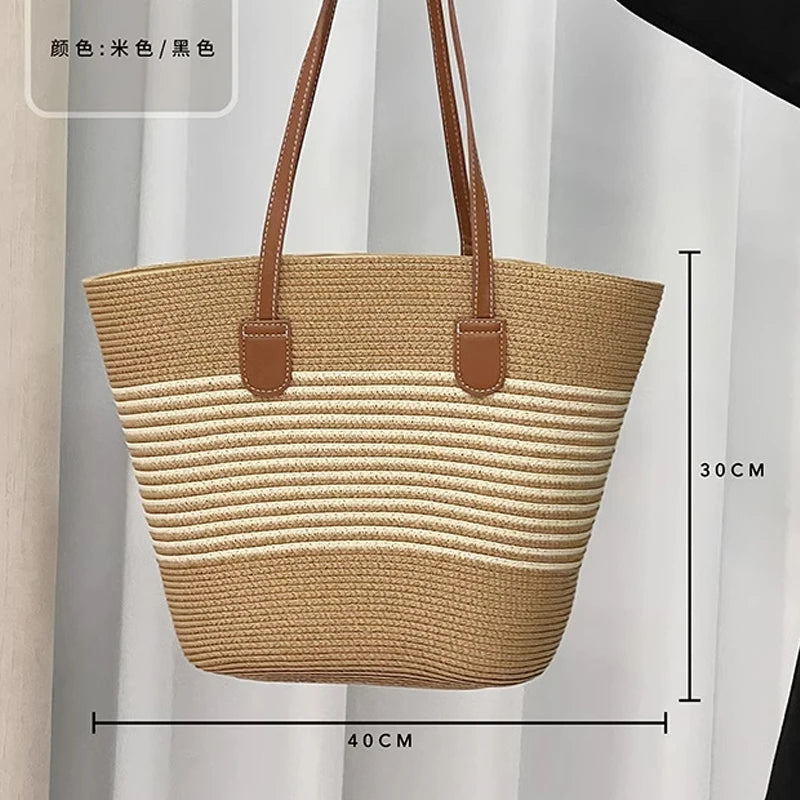 2025 New Beach Seaside Handbag Women's Summer Straw Bag Inswind Outdoor Travel Vacation Beach Bag Large Capacity Shoulder Bag