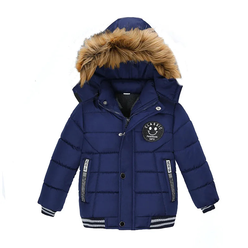 2025 Winter Children Warm Clothing Boys Down Jacket Baby Polyester Fiber Hooded Coat Thicken Outerwear Kids Solid Color Parka