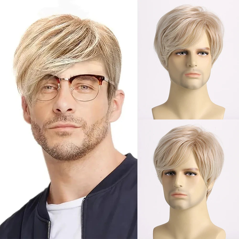 Synthetic Short Curly Wig for Men Blonde Wave Wigs Heat Resistant Fiber For Halloween Party Daily Cosplay Concert