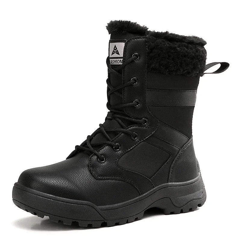 Winter Snow Boots for Both Men and Women, Mid-top PU Leather with Fleece, Warm, Flat and Anti-slip Hiking and Outdoor Boots