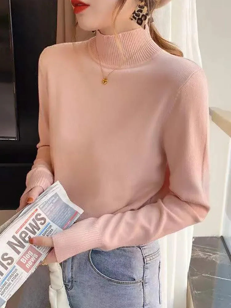 Autumn Winter Chic Bottom Sweaters Women Fashion Turtleneck Pullover Loose Long Sleeve Knitted Jumpers Soft Warm Pull Femme Top