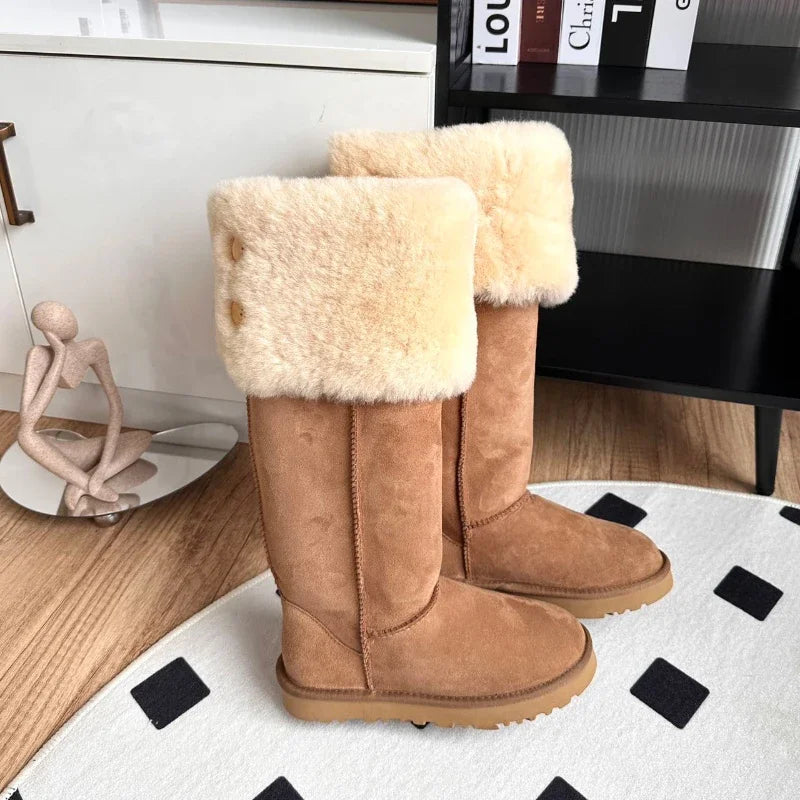 Winter women's boots over the knee long boots, super high tube sheepskin integrated snow boots, winter outdoor insulation