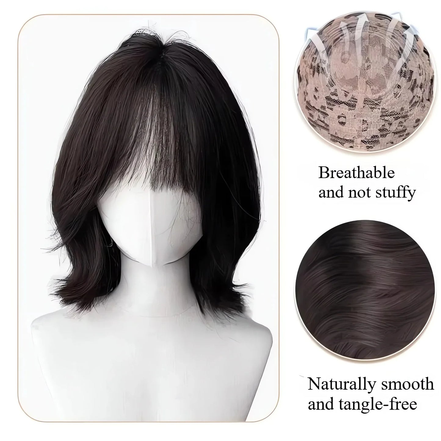 Wig Female Short Hair Natural Age Reduction Hair Tail Flanged Air Bangs Short Cosplay Wigs Synthetic Heat-resistant Fiber Wigs
