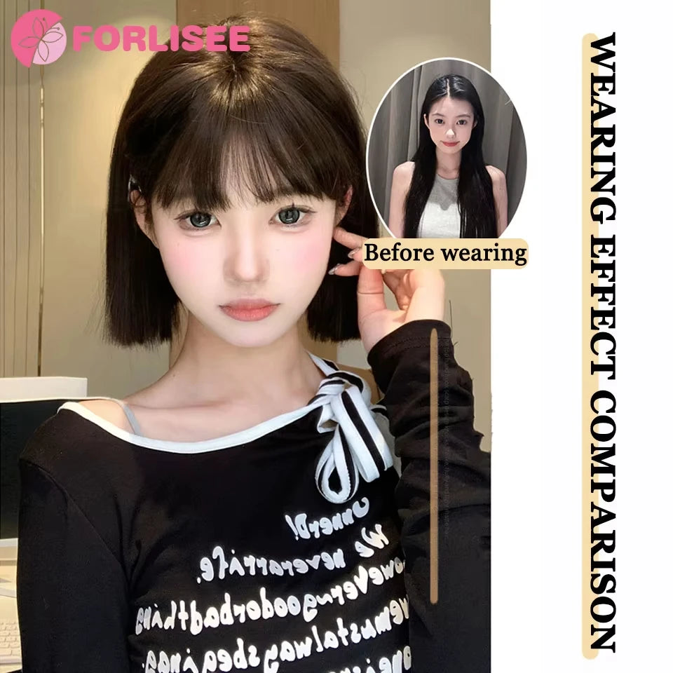 Wig Short Hair Female Internet Celebrity Short Hair Daily Lolita Natural Bangs Full Head Cover Black Red Supernatural Synthetic