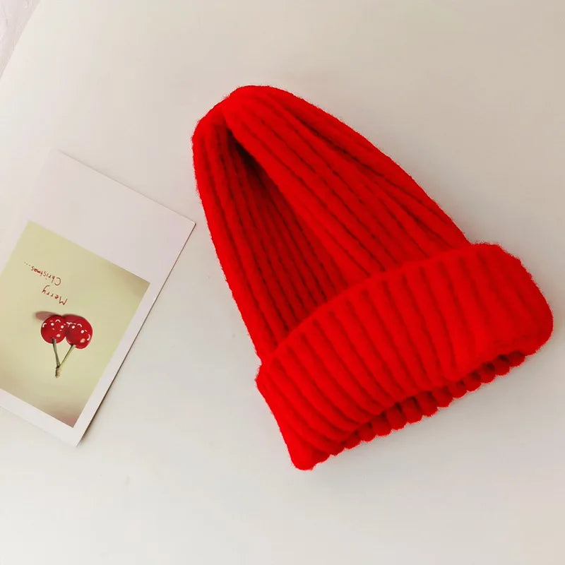 Winter Hats For Girls Boys Beanie Children Solid Color Knitted Ear Protection Keep Warm Baggy Cap Trendy Bonnet Winter Cap