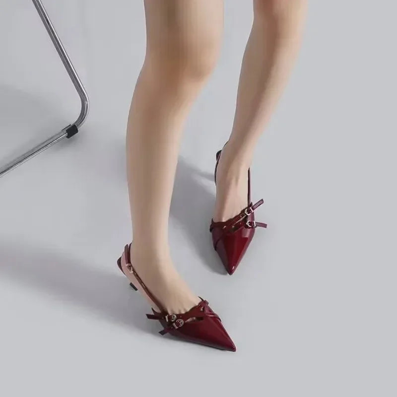 Fashionable large-sized sandals, 2025 summer new sexy party, patent leather pointed-toe elegant stiletto women's shoes