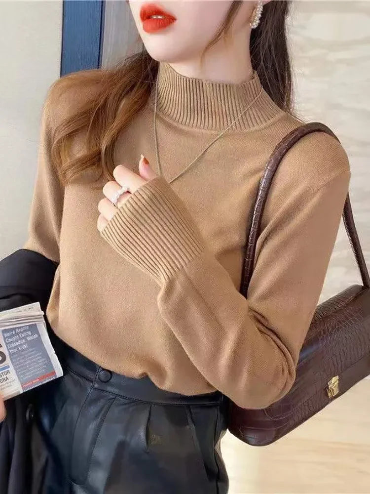 Autumn Winter Chic Bottom Sweaters Women Fashion Turtleneck Pullover Loose Long Sleeve Knitted Jumpers Soft Warm Pull Femme Top