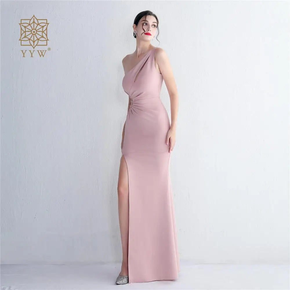 Chic And Elegant Woman Dress Single Shoulder Long Evening Dress Side Slit Hollow Party Dresses For Weddings Bridesmaids 2023
