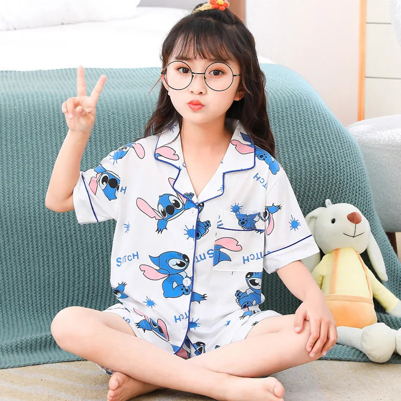 2pcs Sets Summer Children's Clothing Sets Cartoon Girls Sleepwear Thin Style Short Sleeves+shorts Kids Pajamas