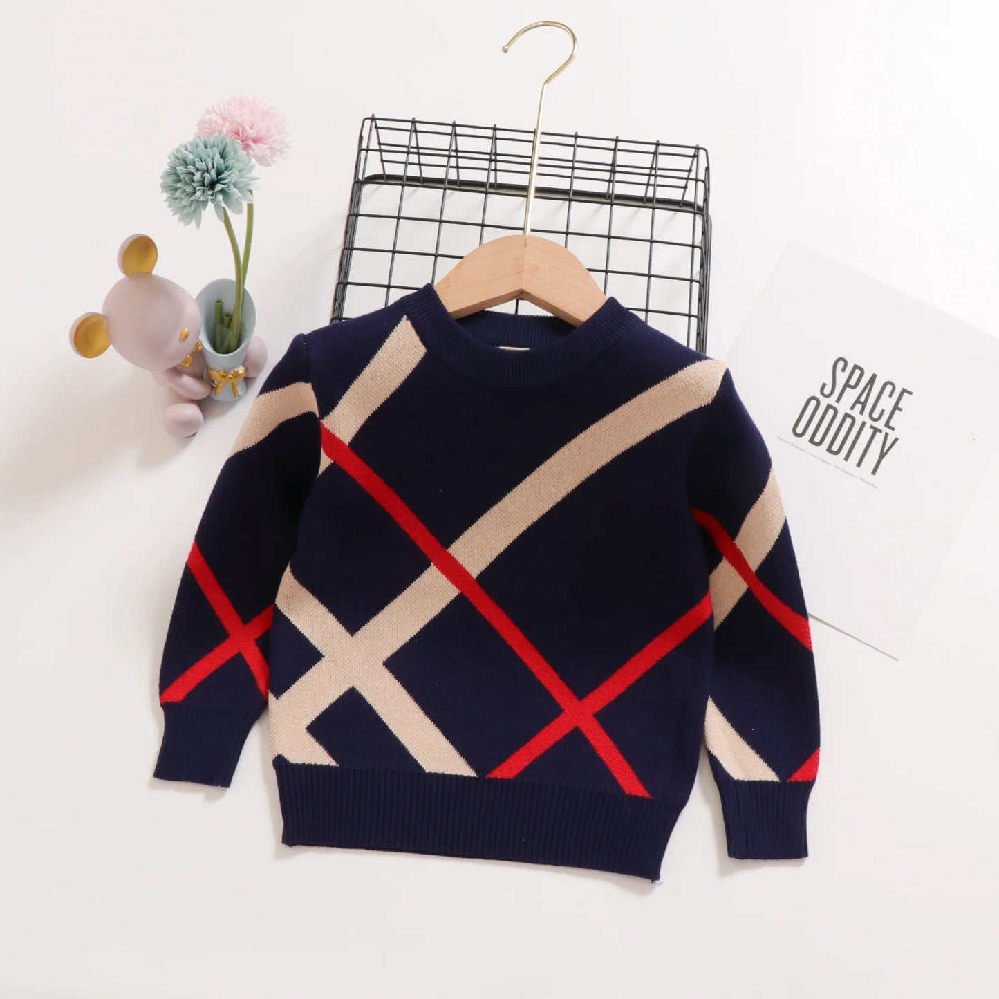 New Autumn Winter Children's Sweater Underlay T-Shirt Round Neck Double Layer Cotton Stripe Small and Medium Sweater