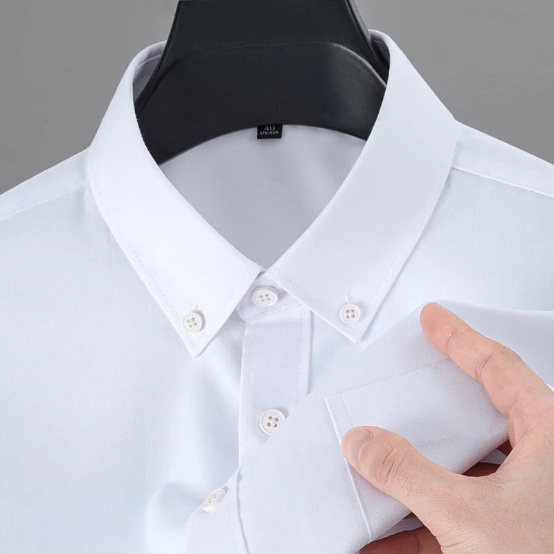 New Quality Anti-Wrinkle Men Shirt Long Sleeves Dress Shirts For Men Slim Fit Camisa Social Business Blouse White Shirt S-4XL