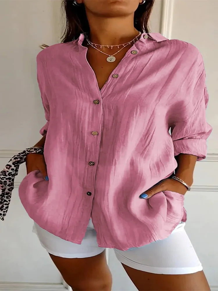 Minimalist Blouse Women's Stand Up Collar Button Long Sleeve Top Spring Autumn Casual Solid Color Clothes