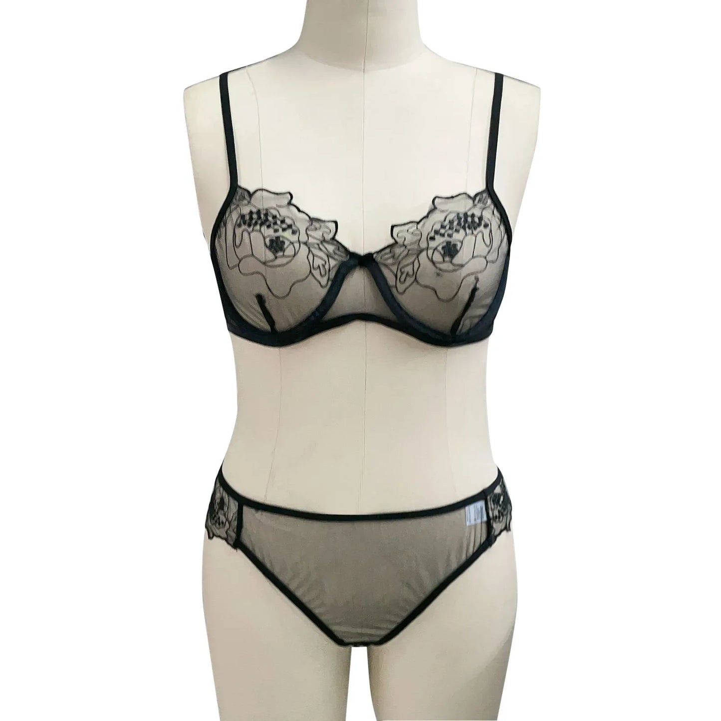 Women Underwire Lingerie Set Cute Push Up Strappy Embroidered Sheer Mesh Lingerie Set 2pcs Panty Bra Lingerie For Women LenceríA