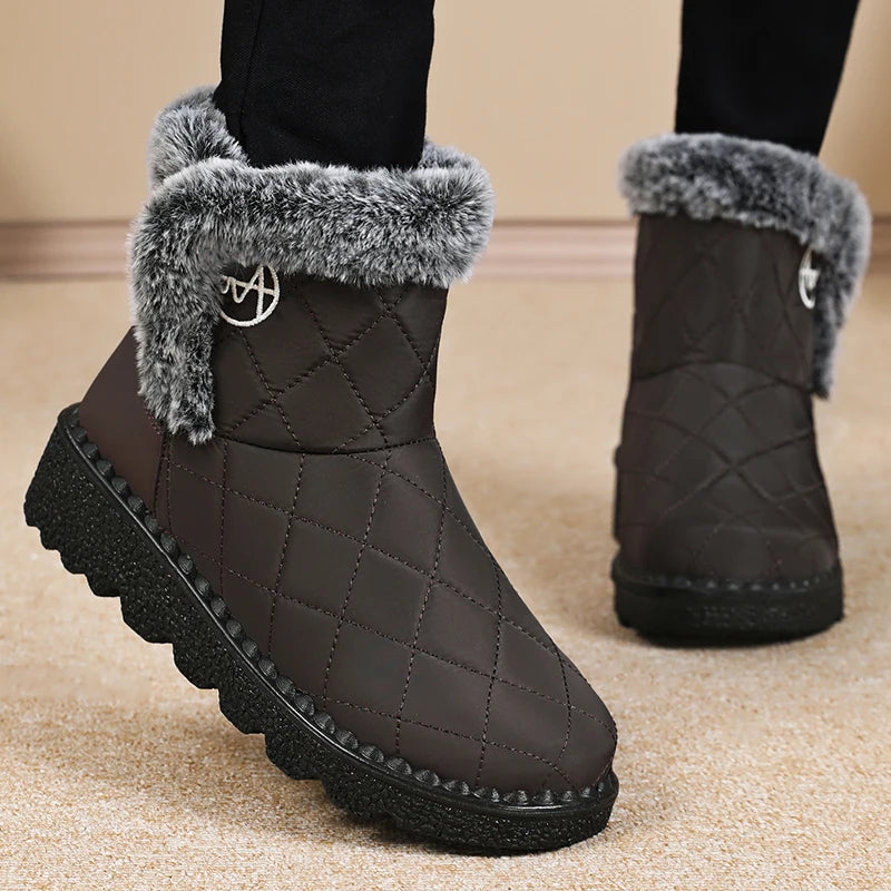 Winter Women's Waterproof Snow Boots Thick-soled Plush Cotton Boots Warm Non-slip Outdoor Mid-size Women's Cotton Shoes