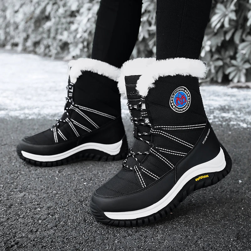 Winter Women Boots High Quality Plush Warm Snow Boots Lace-up Non Slip Comfortable Ankle Boots Outdoor Waterproof Hiking Boots