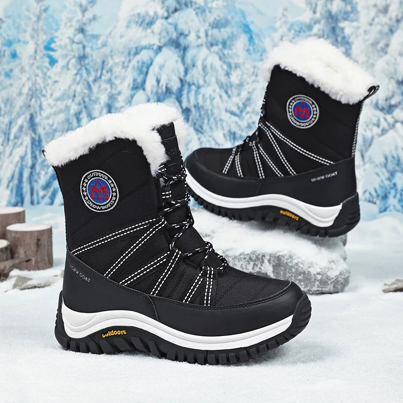 Winter Women Boots High Quality Plush Warm Snow Boots Lace-up Non Slip Comfortable Ankle Boots Outdoor Waterproof Hiking Boots