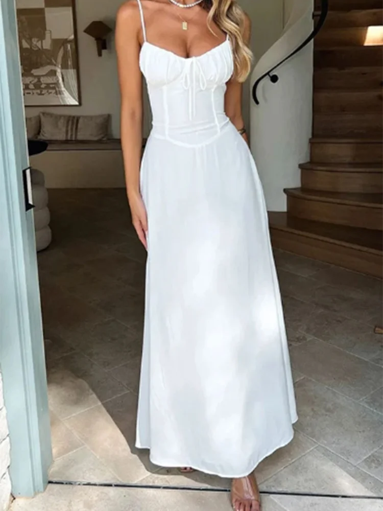 V-neck Sleeveless Camisole Solid Color Lace Up Women's Dress Fashionable Street Vacation Elegant Style Summer Dresses