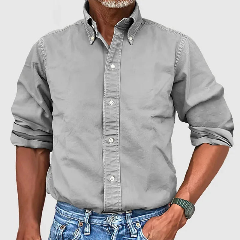 New Shirts for Men Pure Color Long Sleeve Turn-down Collar Designer Clothes Single-Breasted Blouse Imitation Denim Men's Shirt