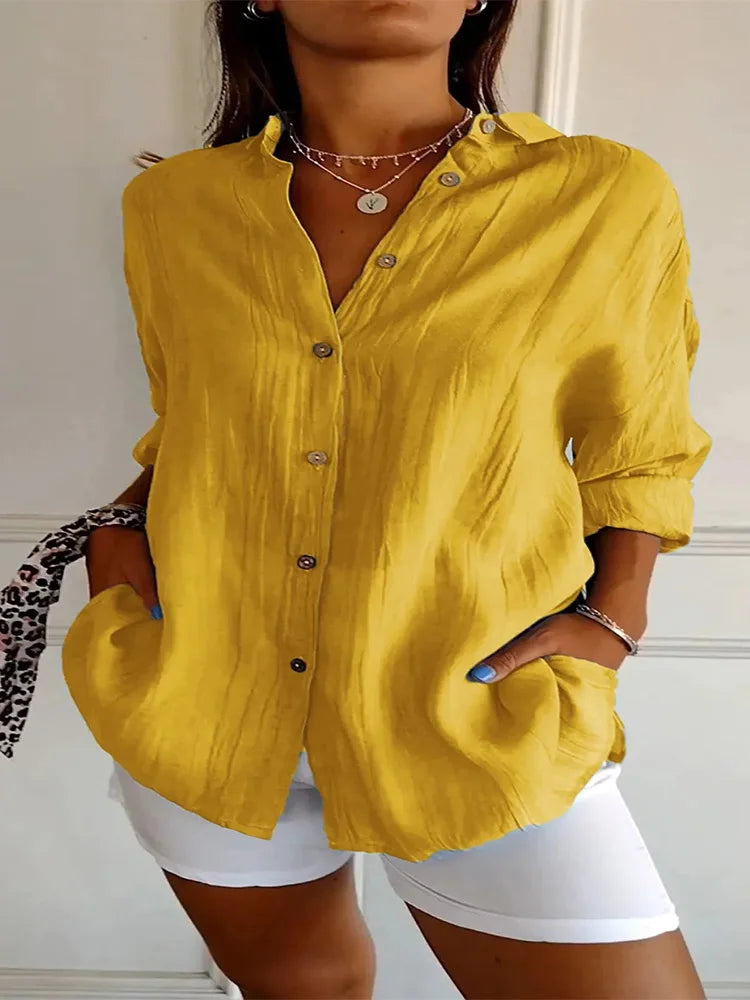 Minimalist Blouse Women's Stand Up Collar Button Long Sleeve Top Spring Autumn Casual Solid Color Clothes