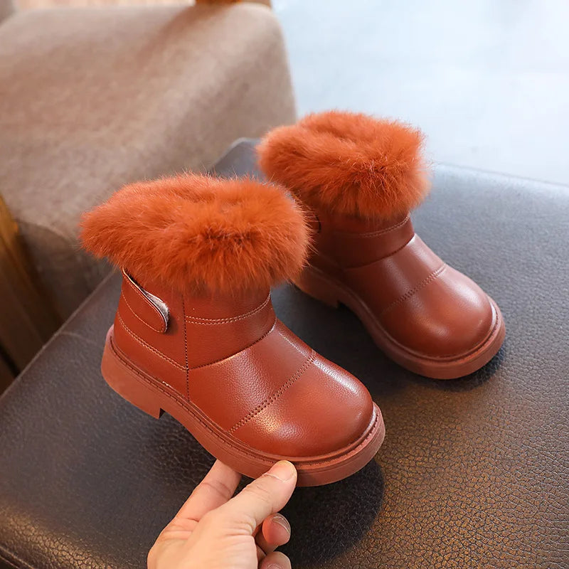Children's Shoes 2025 Winter Girls' Warm Cotton Boots Wholesale Rabbit Fur Soft Sole Boys' Baby Thick Snow Boots