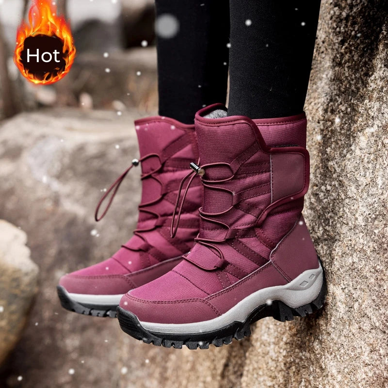 2025 Women Winter Snow Boots Warm Boots Lengthening With Wide Toe and Adding Velvet Inside Keep Warm Soft Soled Shoes Non-slip