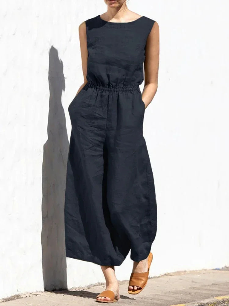Jumpsuits for Women 2025 Summer Solid Sleeveless Long Jumpsuit Fashion Casual High Waisted Loose Wide Leg Pants Women's Clothing