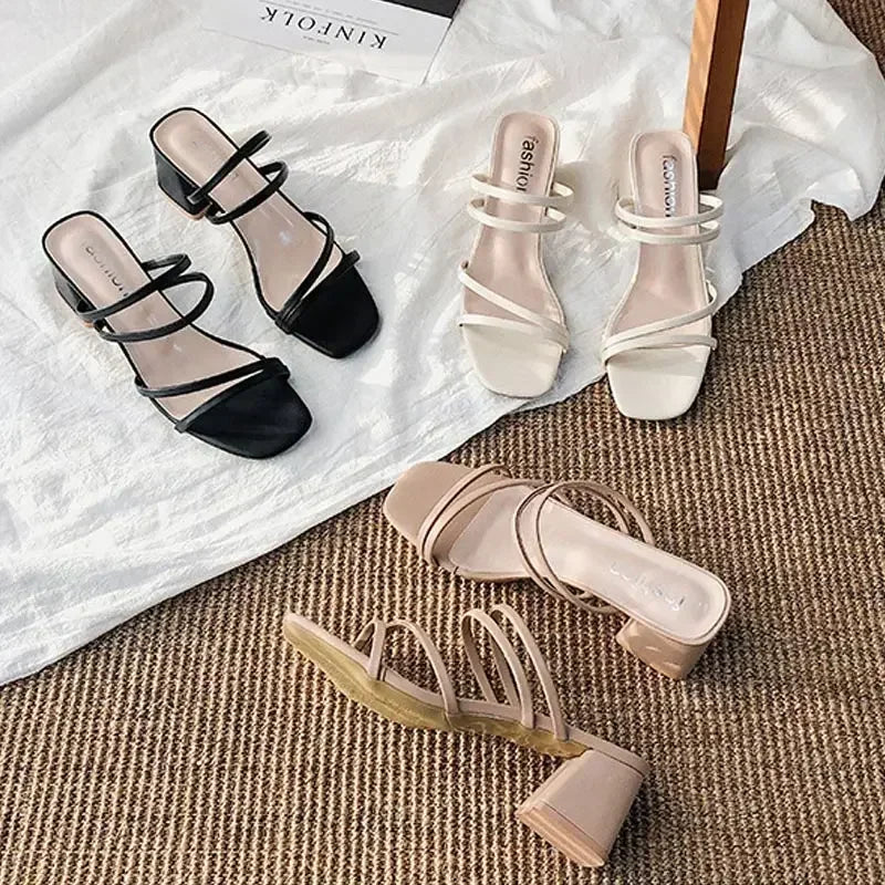 Women High Heel Sandals Summer Fashion Female Shoes Woman Square Heel Open Toe Ladies Sexy Sandalias Wedge Shoes 2025 New