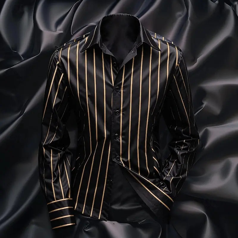 Men's striped shirt fashionable casual outdoor long sleeved lapel button soft and comfortable material new style